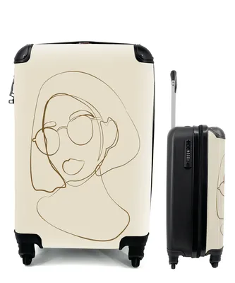 Produktbild von MuchoWow® Koffer Handgepäck Trolley Rollkoffer Kleine Reisekoffer mit 4 Rollen - Frau - Linienkunst - Minimalismus - Cabin Size < 55x40x23 cm & 55x40x20 cm - Fotokoffer - Kabinenkoffer - Boardgepäck - Reise-Box - Reisekoffer - Reisegepäck - Koffer mit Bild - Trolley für Kinder