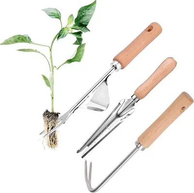 Immagine prodotto di Estricatore manuale per erbacce in acciaio, set da 3 pezzi, per giardino, sarchiatura, trapianto
