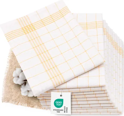 Produktbild von 12er Set Geschirrtücher, Halbleinen in 50x70 cm, gelb weiß kariert, fusselfrei
