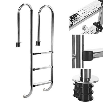 Produktbild von Bc-elec - PL003 Schwimmbadleiter mit 3 Sprossen aus Edelstahl 304SS, 158cm, Schwimmbadtreppe mit 3 Stufen.