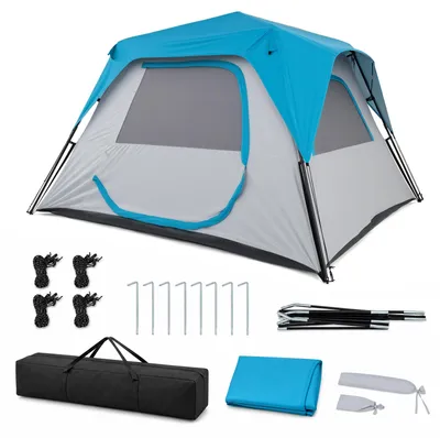 Produktbild von COSTWAY Campingzelt für 6 Personen, Pop Up Zelt, 5 Fenster & Tür mit Reißverschluss, Regenschutz abnehmbar, Wurfzelt mit Tragetasche, 316x280x185cm