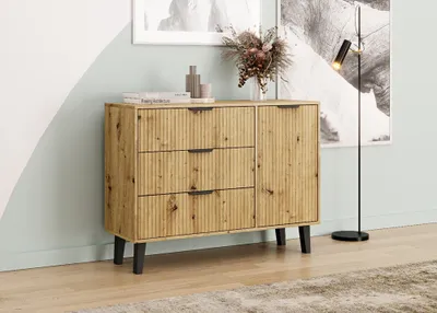 Obrázek produktu pro Komoda Scandi 1D3S Slim Dub Artisan Rýhovaný čelo