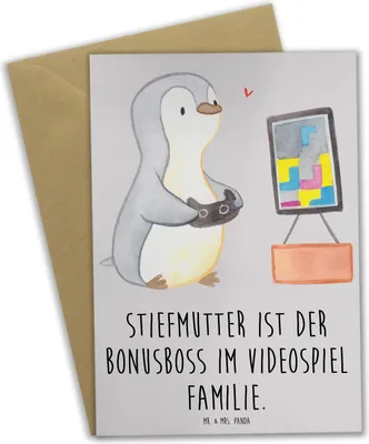 Produktbild von Mr. & Mrs. Panda Klappkarte Stiefmutter Bonusboss - Grau Pastell - Geschenk, Stiefkind, jubiläumskarte, Fürsorge, Grußkarten, Videospiel, Glückwunschkarte, Familie