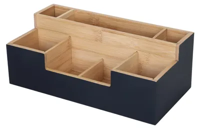 Büro-Organizer, 7 Fächer, Bambus, schwarz-natur, 11x30x15 cm