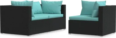 Produktbild von vidaXL 3-tlg. Garten-Lounge-Set mit Kissen Schwarz Poly Rattan