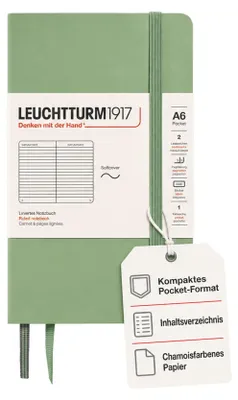 Produktbild von LEUCHTTURM1917 363951 Notizbuch Pocket (A6), Softcover, 123 nummerierte Seiten, Salbei, Liniert – graugrün