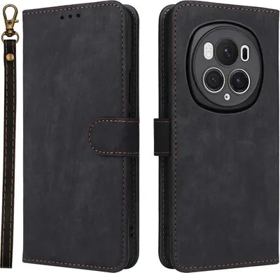 Immagine prodotto di Custodia per HONOR Magic6 Pro - Cover portafoglio Phonesta Vintage Skin con cordino staccabile - Nero