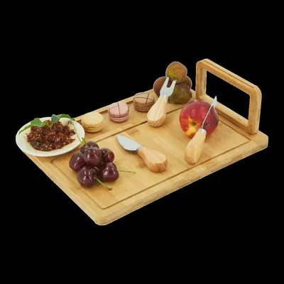 Produktbild von HOOZ Bambus Käsebrett mit Käsemesser Set, Servierplatte Holz für Käse