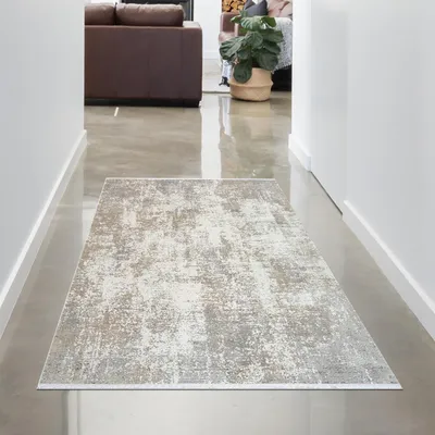 Obrázok produktu pre Moderný odolný koberec do spálne s abstraktným vzorom, béžový, rozmery – 80 x 300 cm