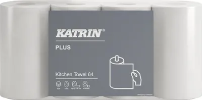 Produktbild von Reinigungstücher Küchenrolle KATRIN 3-lagig, 0999_36 weiß 4 Rollen je 51 Blatt 25X26CM