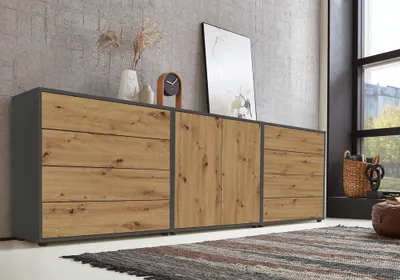 Produktbild von BMG Möbel Sideboard Mailand Set 4 (Schubladenkommode Kommode Anrichte, in anthrazit/Artisan Eiche), Push-to-open-Funktion