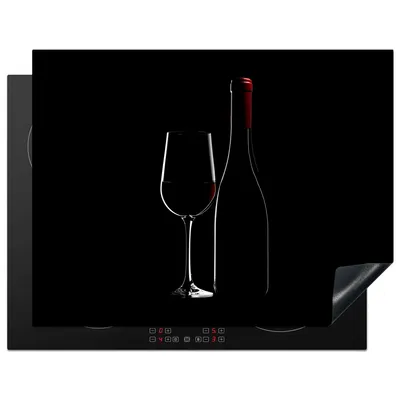 Produktbild von KitchenYeah© Herdabdeckplatte Schwarz - Wein - Glasflasche , 77x59cm, Küche Deko, Glaskeramikkochfeld Herdabdeckung, Abdeckplatte fùr Kochfeld