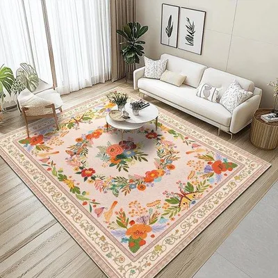 Produktbild von Unyqoos® Waschbarer Kurzflor-Teppich im Boho-Vintage-Stil für Wohn- & Schlafzimmer – TPR-Antirutsch, flüssigkeitsabweisend, fusselfrei, pflegeleicht