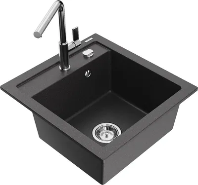 Produktbild von Mexen Vito 1-Becken-Granit-Spüle mit Mischbatterie Flora, Schwarz gesprenkelt - 6503-76-670401-00