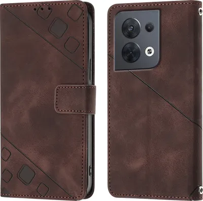 Produktbild von Hülle für OPPO Reno8 5G Prägung Flip Leder Brieftasche Schutzhülle mit Ständer Braun