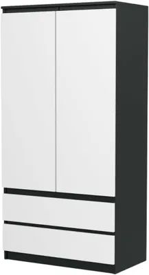 Produktbild von VBChome Kleiderschrank 90x50x180 cm 2 Türen 2 Schubladen 4 Einlegeböden Kleiderstange Weiß - Schwarz
