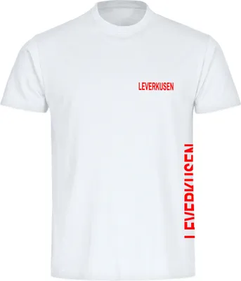 Produktbild von multifanshop Herren T-Shirt - Leverkusen - Brust & Seite, weiß, Größe XXL