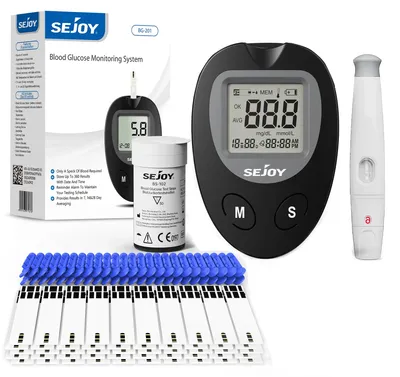 Produktbild von Blutzuckermessgerät - Digitales Glukometer BG-201Plus - Bluetooth - Komplettset - Teststreifen - Für Diabetes