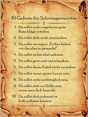 Produktbild von vianmo Holzschild 40x30 cm 10 Gebote für Schwiegermütter