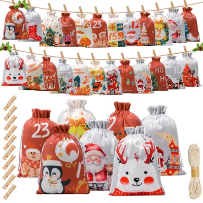 Adventskalender zum Befüllen, 24 Beutel, 18x13 cm, Stoff, DIY