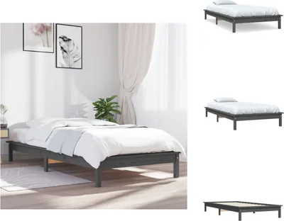 Image de vidaXL Lit en bois massif gris 90x200 cm pin - Lits et Sommiers