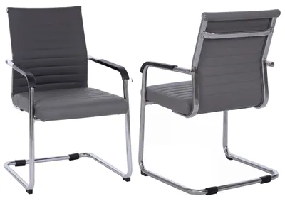 Produktbild von 2er-Set Besucherstuhl MCW-Q85, Konferenzstuhl Freischwinger, Metall Kunstleder 280 g/m² grau