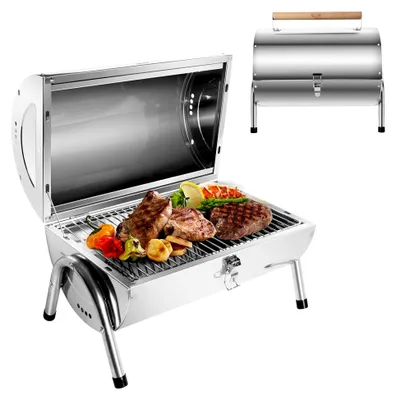 Produktbild von Edelstahl Klappgrill Holzkohlegrill, BBQ Grill mit doppelter Grillfläche 34x21,5 cm, Tischgrill für Camping und Picknick