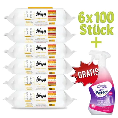 Produktbild von Sleepy feuchttücher Easy Clean weiß Seifenzusatz Oberflächenreinigungstuch Reinigungstücher 6x100 (600 Blatt)