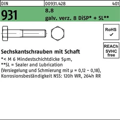 Produktbild von Sechskantschraube DIN 931 m.Schaft M 24 x 120 8.8 gal Zn 8 DiSP + SL