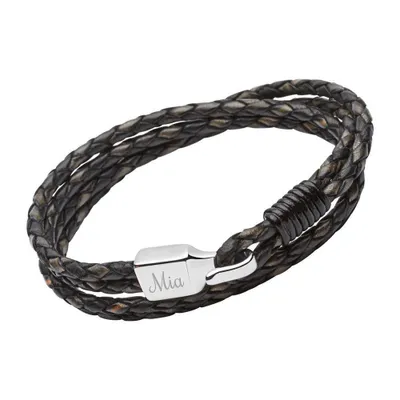 Produktbild von Schwarz braunes Lederarmband mit Hakenverschluss (Länge: 42cm)