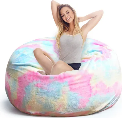 Image de （150×75cm，Couleur claire multicolore）Bean Bag Chair CoverCoussin de chaise en peluche de lapin Housse de pouf multifonctionnelle pour meuble de salon-chambre à coucher (Housse uniquement, Pas de rembourrage)