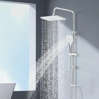 Produktbild von Duschsystem ohne Armatur Chrom Regendusche Duschset Ohne Armatur mit Regendusche Duschkopf und 3 Strahlarten Handbrause Edelstahl Duschsystem