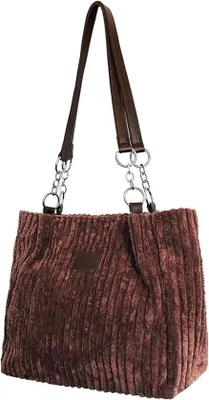 Image de Sac en velours côtelé pour femme - Sac à bandoulière - Sac de courses - Café