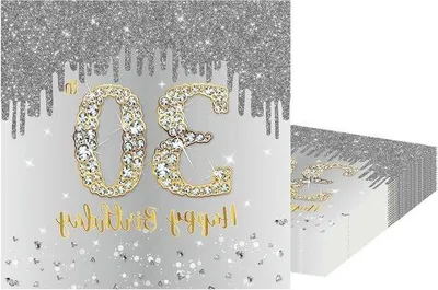 Image de Lot de serviettes pour une fête d'anniversaire de 30 ans pour fille, couleur argent
