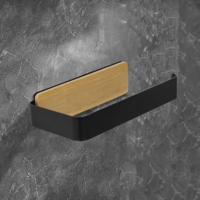 Produktbild von Bohrfreier Toilettenpapierhalter, schwarzer Bambus, selbstklebende Wandhalterung, selbstklebender Toilettenpapierhalter (schwarz)