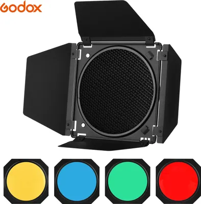 Produktbild von Godox BD-04 Scheunentor Barndoor Kit mit Honeycomb Grid 4-Farben-Gelfilter fuer 7-Zoll-Standardreflektor Ersatz fuer GODOX SL60W SL150II SK400II Studio Light Portrait Stillleben Fotografie