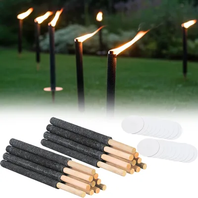 Produktbild von 90min Wachsfackeln im 20er Pack, mit sicherem Handschutz: Holzgriff, schwarz, für Lagerfeuer-Atmosphäre & Outdoor-Events