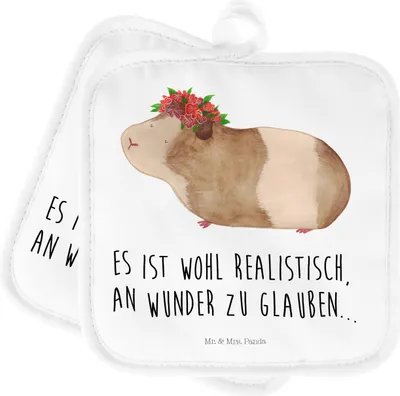 Produktbild von Mr. & Mrs. Panda Topflappen Meerschweinchen Weisheit - Weiß - Geschenk, Set, Ofenlappen, Realität, topfhalter, Kochlappen, Topfuntersetzer, Wunderland, Lustige Sprüche