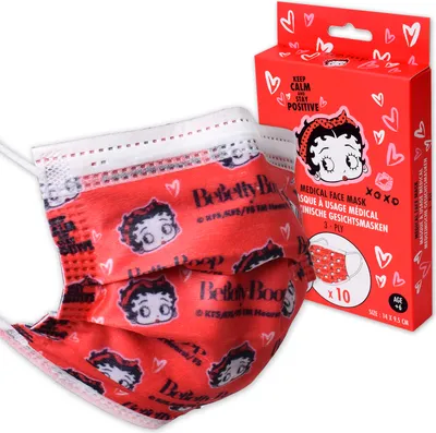 Produktbild von 10x Kinder Atemschutzmaske Typ1 medizinische Maske Mädchen Betty Boop Rot