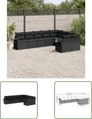 Produktbild von The Living Store 9-tlg. Garten-Sofagarnitur mit Kissen Schwarz Poly Rattan