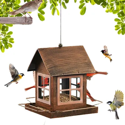 Immagine prodotto di Casetta per mangime per uccelli, in metallo, da appendere, con elevata capacità, resistente alle intemperie, ideale per gli uccelli del giardino