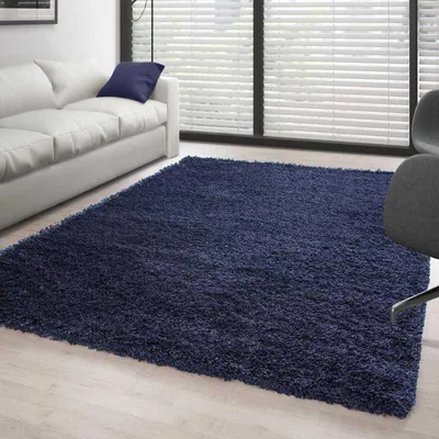 Produktbild von TapisTrend Zotteliger Teppich Dunkelblau und Blau 80x150 cm Hochflorteppich, einfarbig
