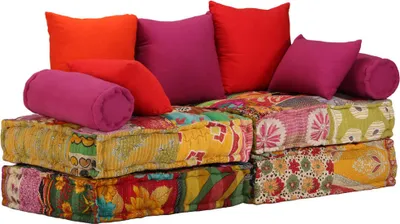 Image de The Living Store Pouf modulaire 2 places patchwork tissu