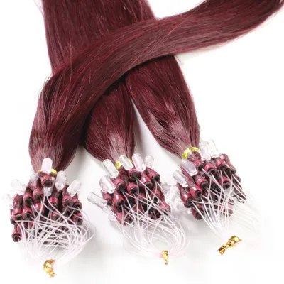 Image de hair2heart Microring Extended human hair straight - 25 mèches 1g 50cm 55/65 light brown intense purple-mahogany