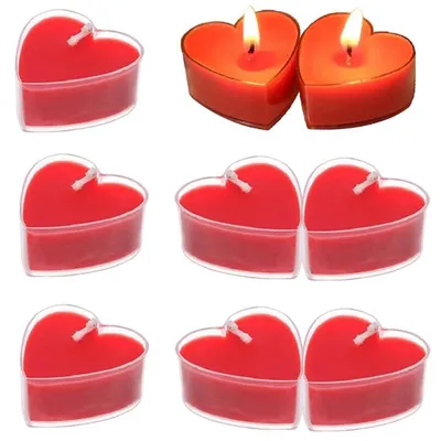 Image de Bougies romantiques en forme de cœur, rouges, lot de 9, diamètre 4 cm