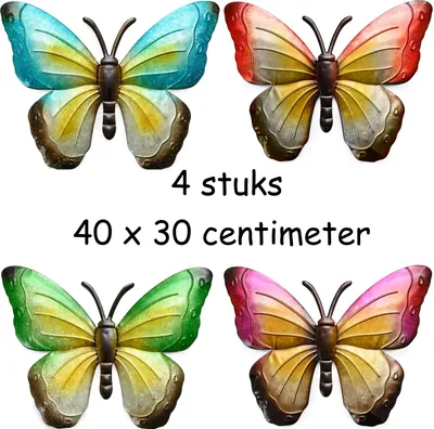 Immagine prodotto di Set di 4 farfalle decorative da parete - formato XL - metallo - per interni ed esterni - 40 x 30 cm
