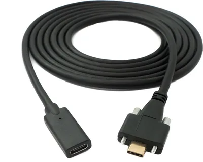 Produktbild von SYSTEM-S USB 3.1 Kabel 2 m Typ C Stecker zu Buchse Schraube in Schwarz