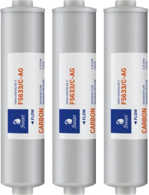 Obrázek produktu pro Swan inline filtr s aktivním uhlím a ionty stříbra, antibakteriální, 12 palců, pro reverzní osmózu, filtrační systém, připojení 1/4" palce (6,35 mm), 3 kusy