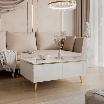 A modern living room scene with a couch and coffee table.