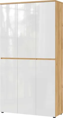 Image de Armoire multi-usages Imre avec 6 portes - blanc brillant/chêne